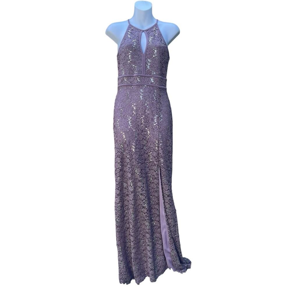 NWT Morgan & Co deep lavender (mocha) sequined maxi evening dress